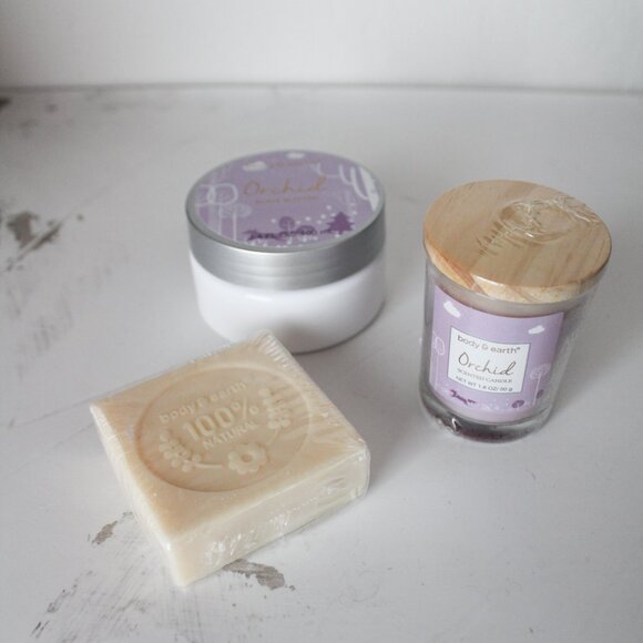 Body & Earth "ORCHID" Spa Bundle: Scented Candle, Soap & Body Butter - NEW - Picture 2 of 6
